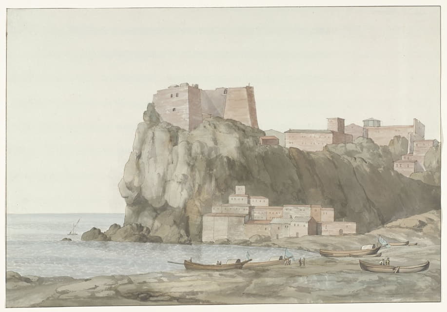 Abraham-Louis-Rodolphe Ducros - Rots en stad Scilla in de regio Calabrië aan de westkust