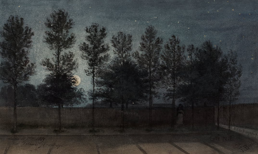 Félix Brard - Vue de la rue Lakanal au Grand-Montrouge en 1889, effet de Lune.