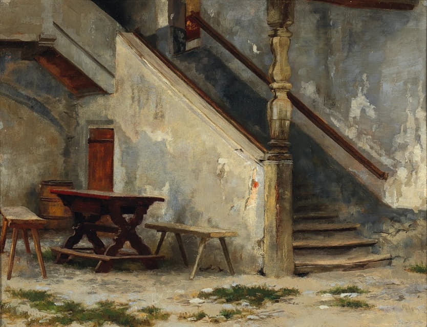 Franz von Defregger - Hausgang mit Treppenaufgang