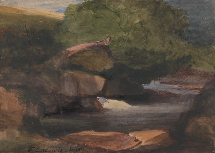 Frederick Christian Lewis the Elder - Trees and a Rocky Stream