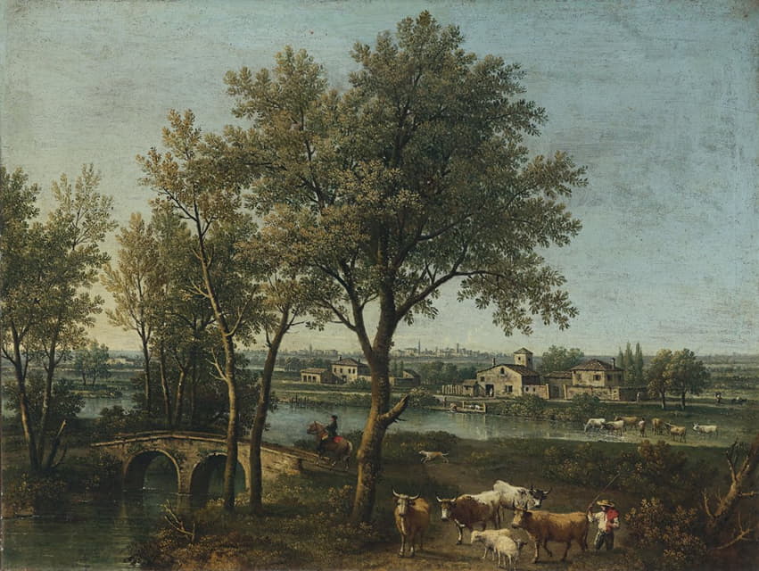 Giovanni Battista Cimaroli - Paesaggio fluviale con pastore e gregge