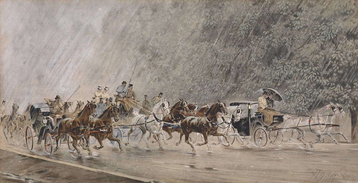 Heinrich Gottfried Wilda - Kutschenfahrt im Regen