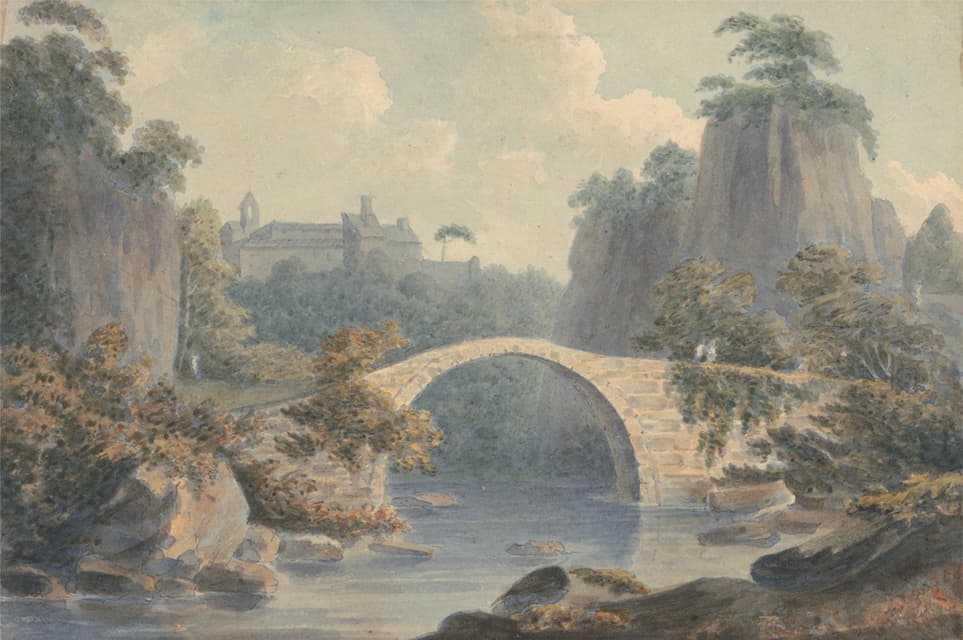 带有单拱桥的河流景观