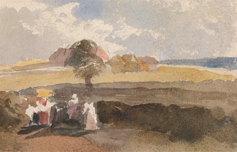 Peter DeWint - Landscape Sketch with Figures in Foreground