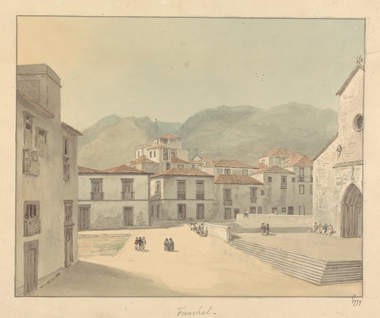 Samuel Davis - Funchal, Madeira; A Square with a Church