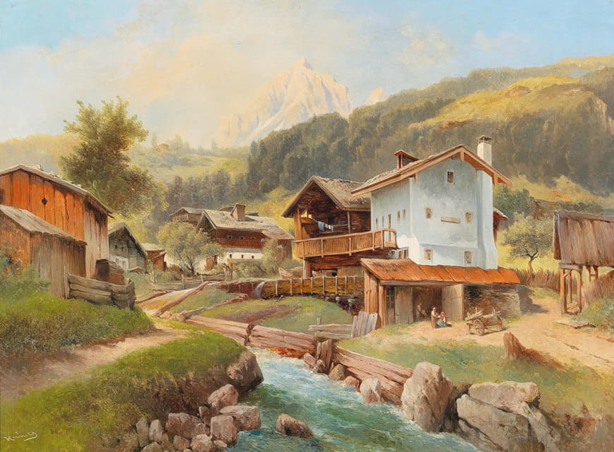 Carl Franz Emanuel Haunold - Mountain Village by a Stream