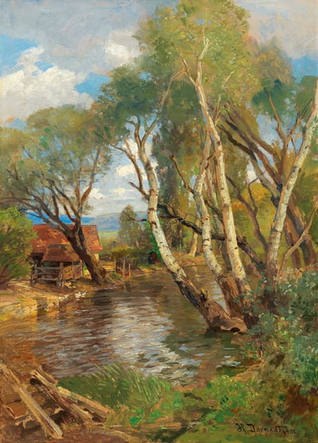 Hugo Darnaut - Birches by a mountain creek