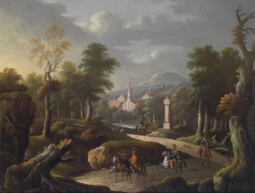 Johann Georg von Bemmel - Bergige Landschaft mit Reisenden