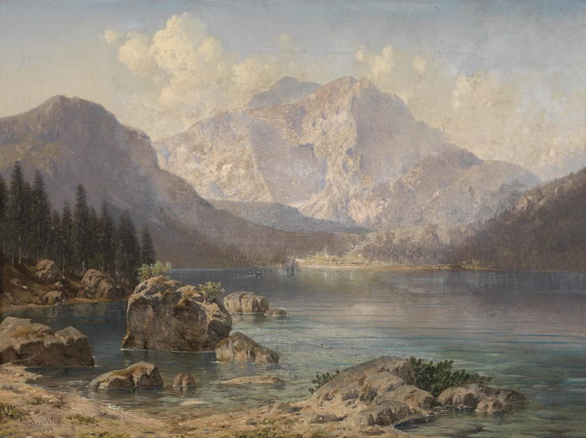 Josef von Schlögl - Der vordere Langbath See mit dem kaiserlichen Jagdhause