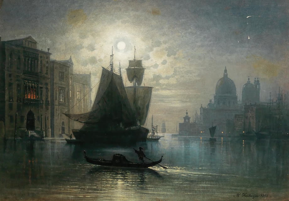 Karl Heilmayer - Venice, the Grand Canal in the Moonlight