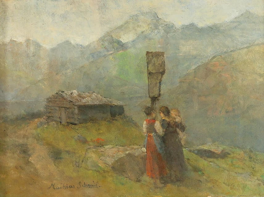 Mathias Schmid - Three Women at the Wayside Shrine in the High Mountains