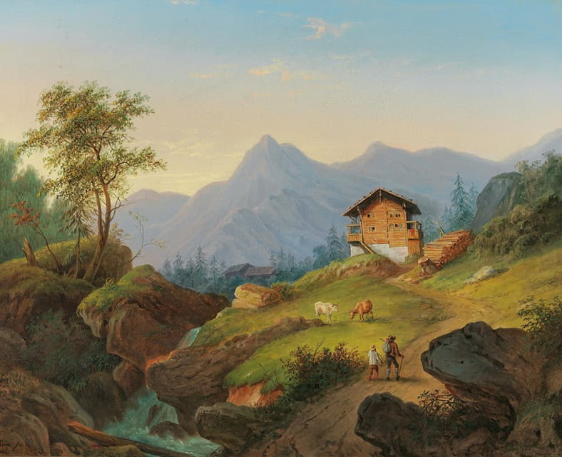 Matthias Rudolf Toma - Gebirgslandschaft mit Wanderern