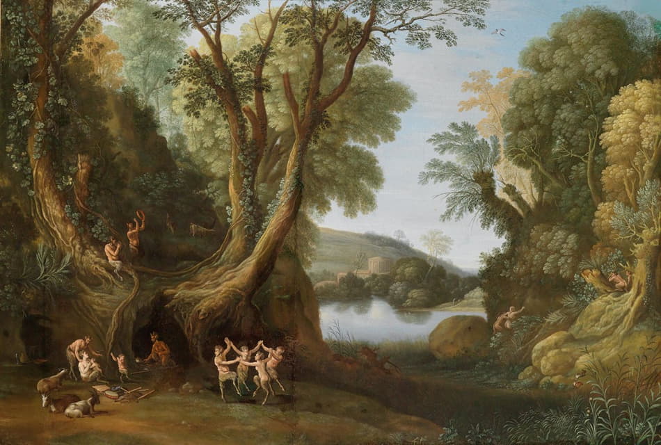 Paul Bril - Fauns in a wooded landscape