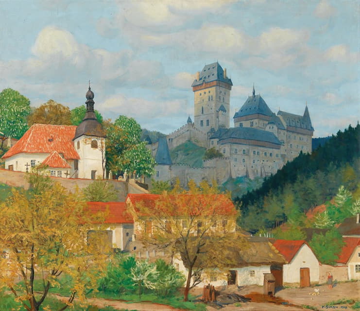 Tavík František Šimon - View of Karlštejn Castle near Prague