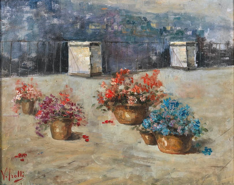 Vincenzo Irolli - Sonnige Dachterrasse mit Blumentöpfen