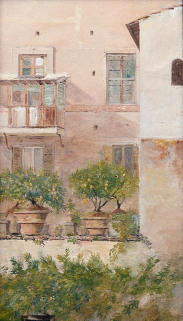 Lars Jacob von Röök - Italian Study. Patio with Lemon-Trees in Flowerpots
