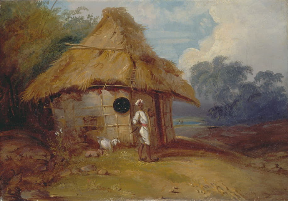 George Chinnery - View in Southern India, with a Warrior Outside his Hut