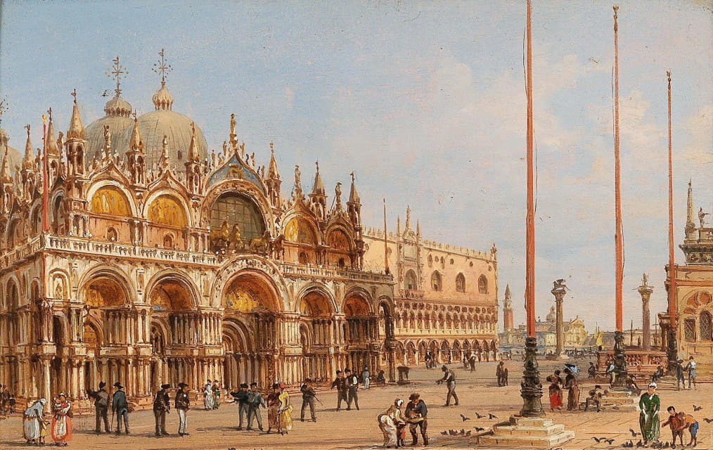 Giovanni Grubacs - A View Of St Mark’s Basilica And A View Of St Mark’s Square