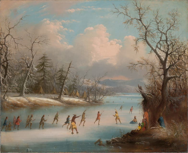 Edmund C. Coates - Indians Playing Lacrosse on the Ice
