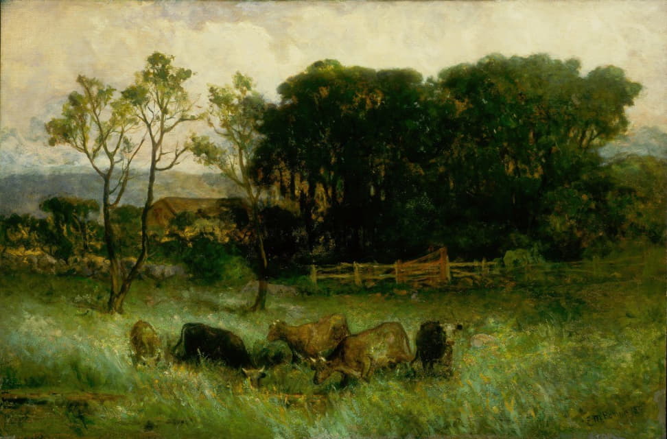 Edward Mitchell Bannister - Untitled (five cows in pasture)