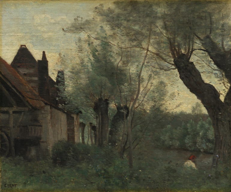 Jean-Baptiste-Camille Corot - Willows and Farmhouse at Sainte-Catherine-lès-Arras