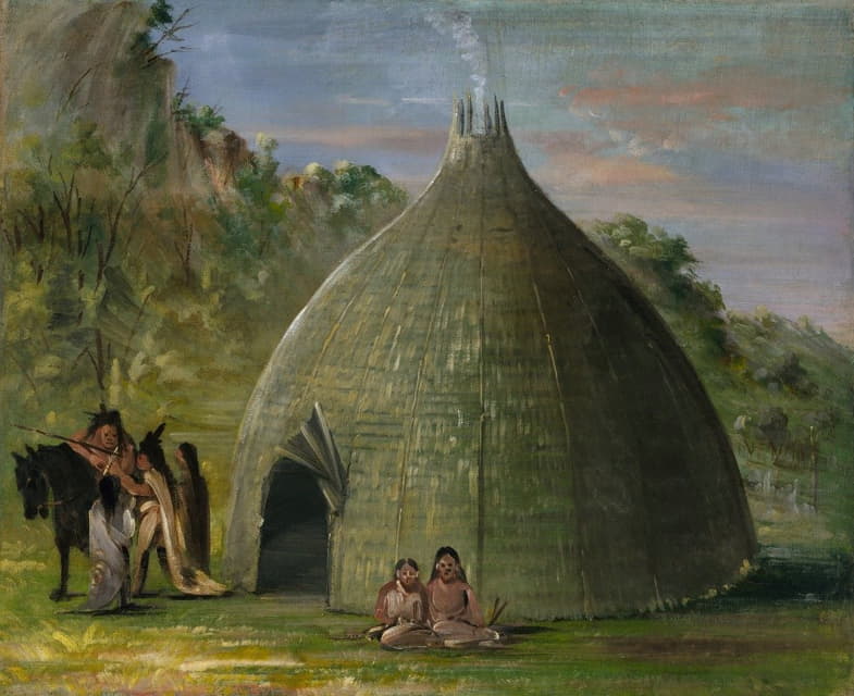 George Catlin - Wichita Lodge, Thatched With Prairie Grass