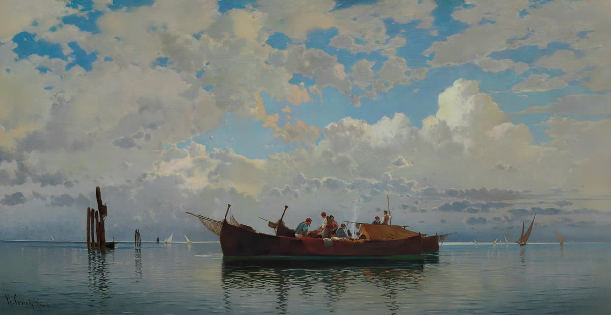 Hermann David Solomon Corrodi - Fishing Boats On A Venetian Lagoon