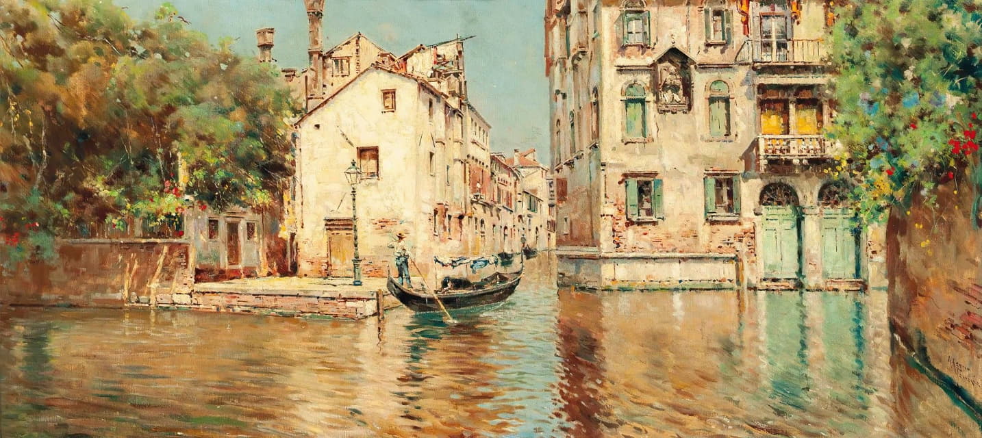 Antonio María de Reyna Manescau - A gondolier on a Venetian backwater