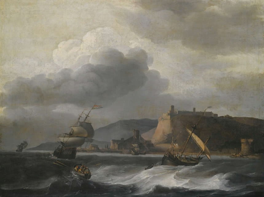 Aernout Smit - Shipping off a coast in choppy water