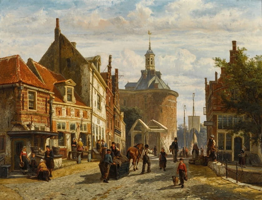 Cornelis Springer - The Zuiderspui with the Drommedaris, Enkhuizen