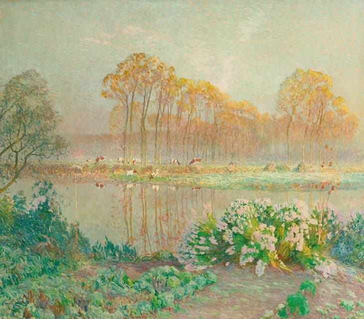 Emile Claus - Landscape with pond and blooms