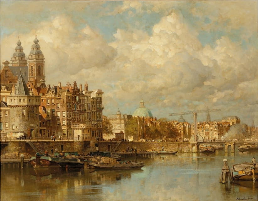 Johannes Christiaan Karel Klinkenberg - A view of the Prins Hendrikkade with the St Nicolaas Church, he Schreierstoren and the Lutherian church, Amsterdam