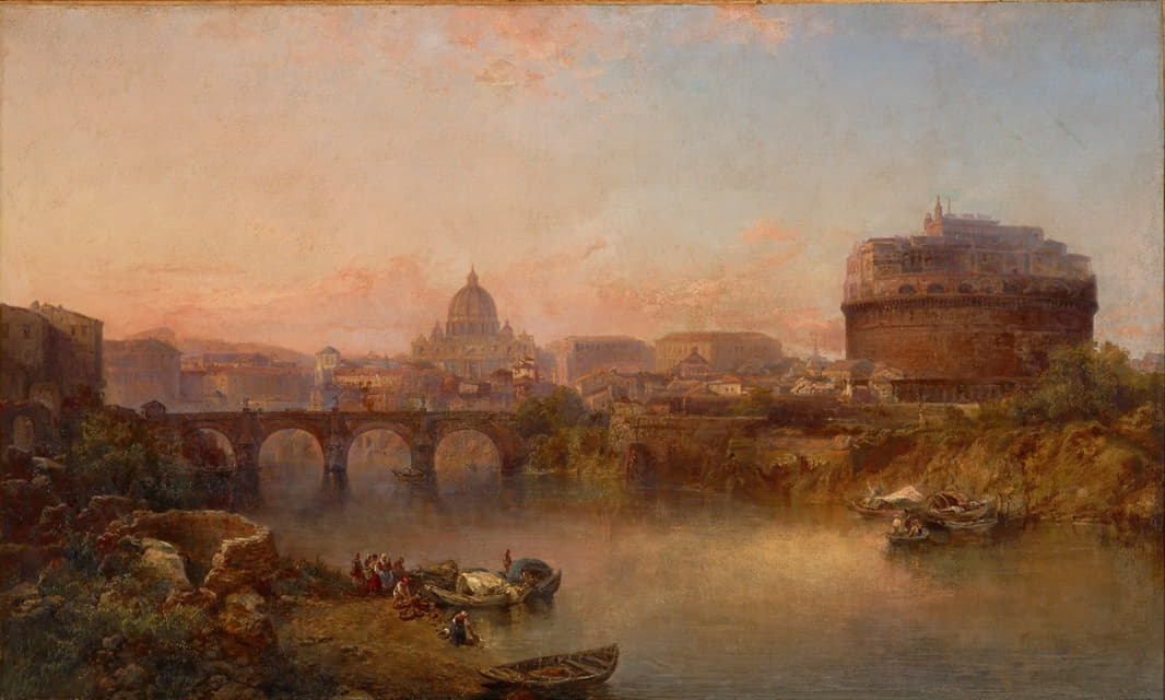 罗马台伯河上的日落