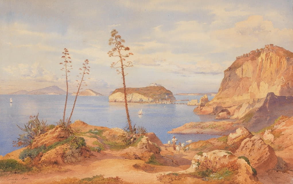 Hermann David Solomon Corrodi - View of the island of Nisida in the Gulf of Pozzuoli