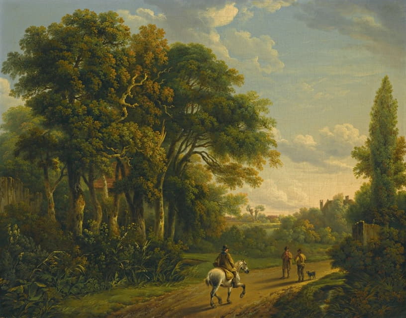 Charles Towne - A Horseman And Figures On A Country Lane