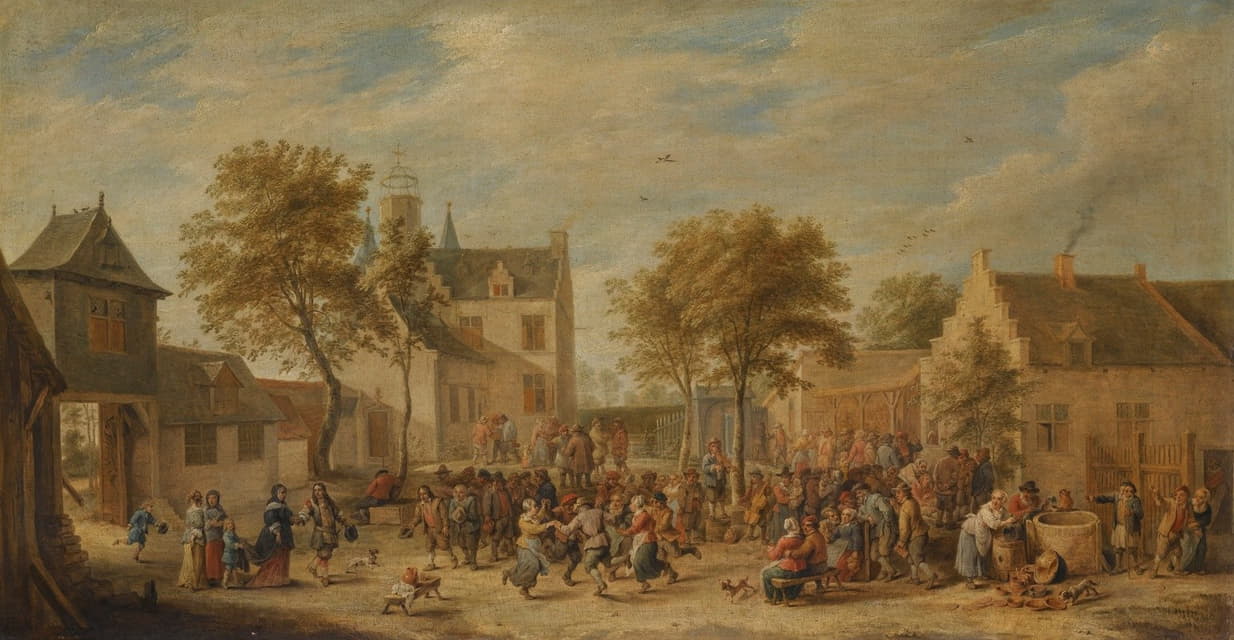 David Teniers The Younger - A Kermesse With Villagers Making Merry In A Town Square