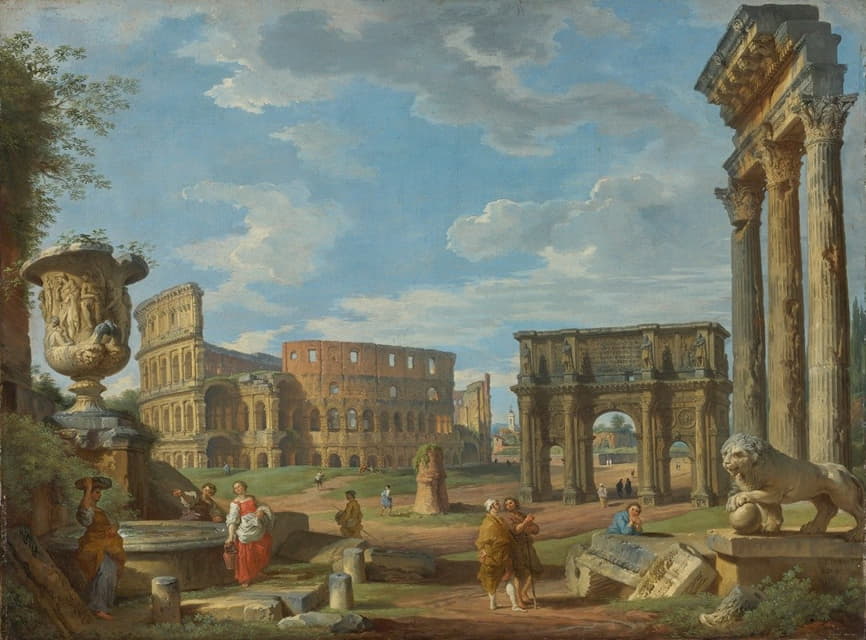 罗马纪念碑随想曲，有圆形竞技场和君士坦丁拱门