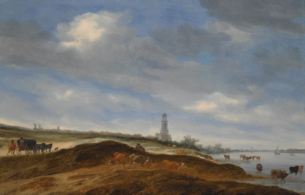 Salomon van Ruysdael - A Panoramic View Of Rhenen From The Banks Of The Rhine To The West Of The City