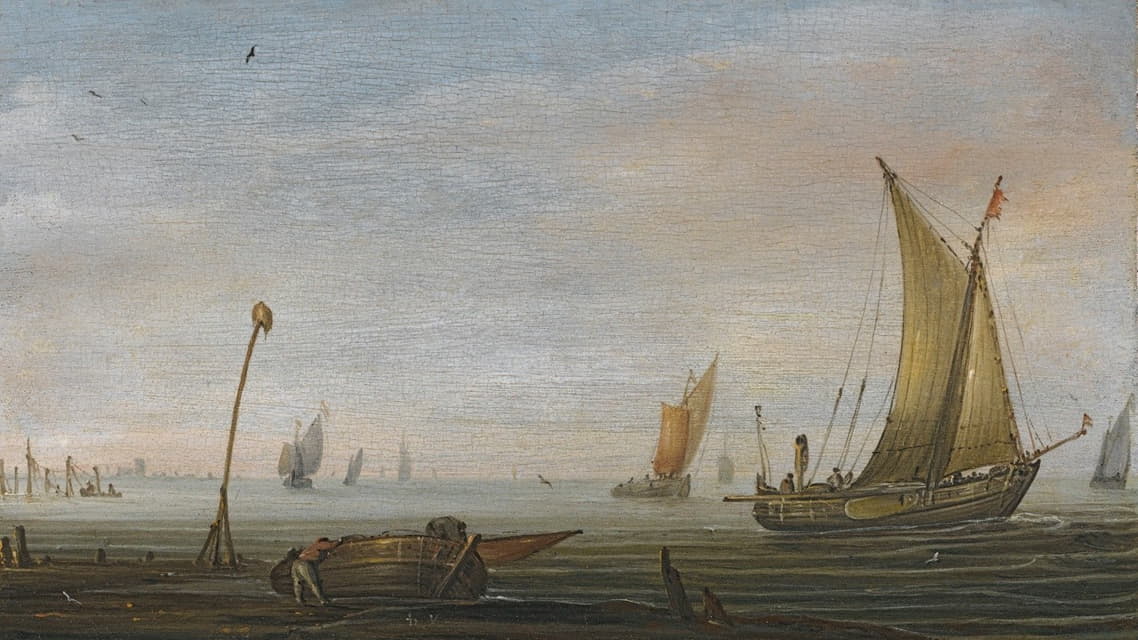 Abraham de Verwer - Small Vessels On The Zuider Zee