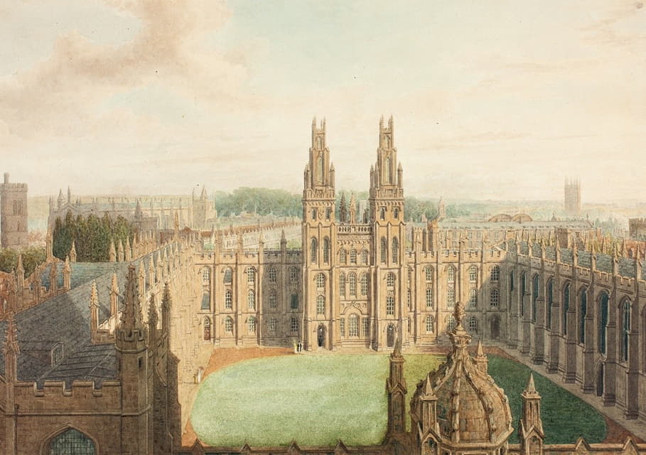 Augustus Charles Pugin - All Soul’s College from the Radcliffe Library