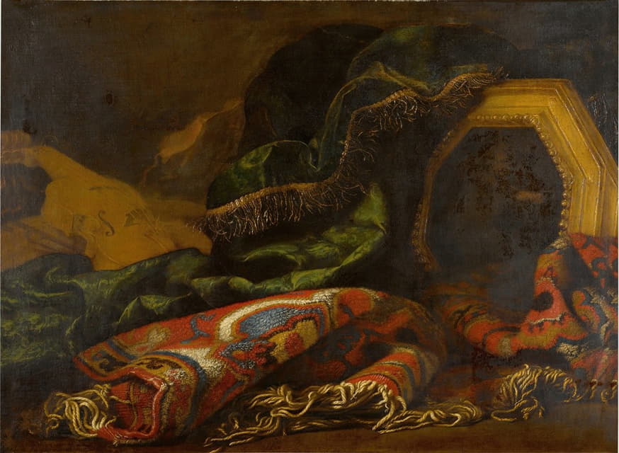 Francesco Noletti - Still life with carpets, a painting of a putto, and a violin