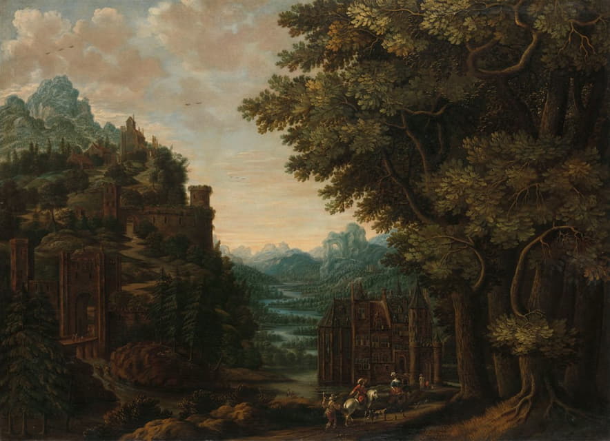 Jan Meerhout - Mountainous Landscape with River Valley and Castle