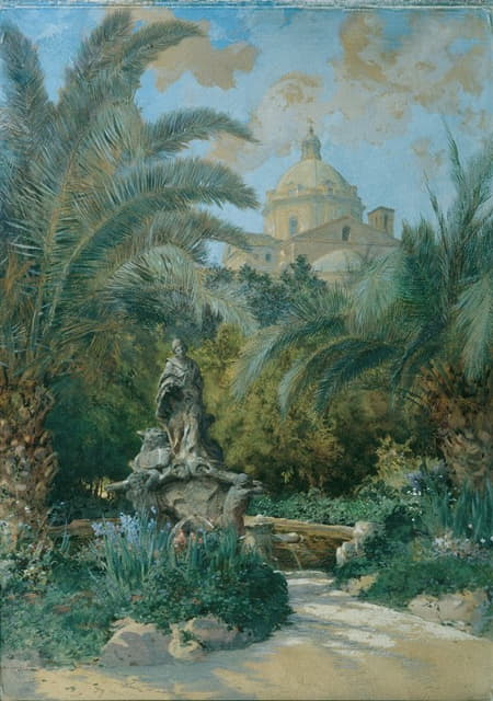 Othmar Brioschi - Vedute der Botschaft in Rom; Ansicht vom Garten mit der Kuppel rechts