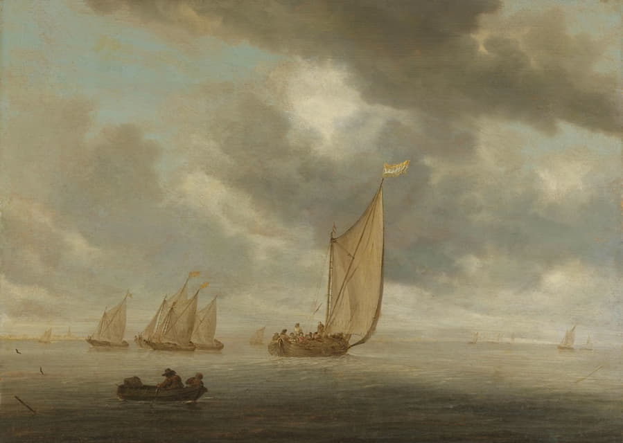 Salomon van Ruysdael - Sailing vessels on a inland body of water