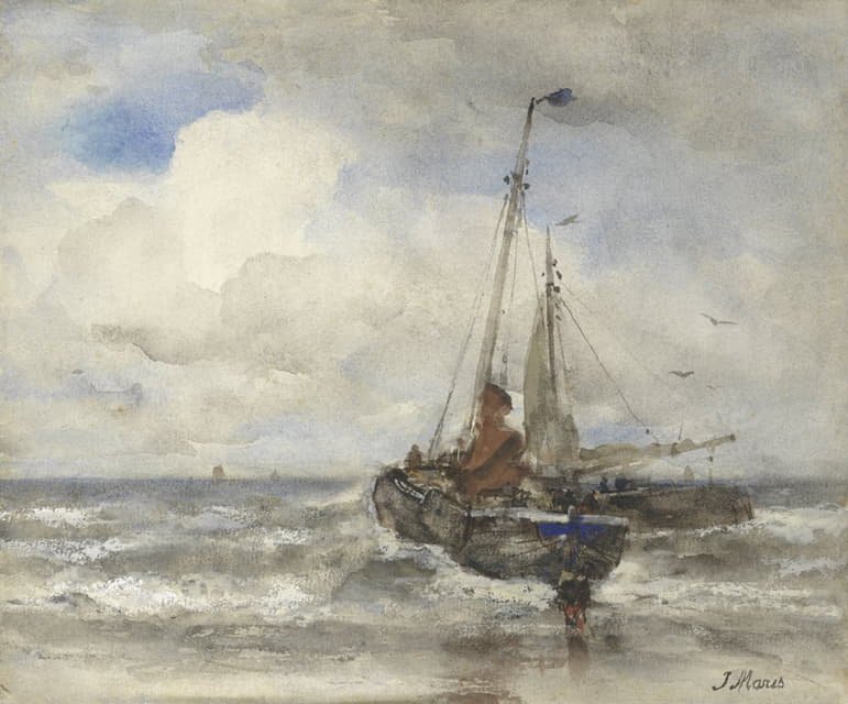 Jacob Maris - Twee vissersschepen bij het strand