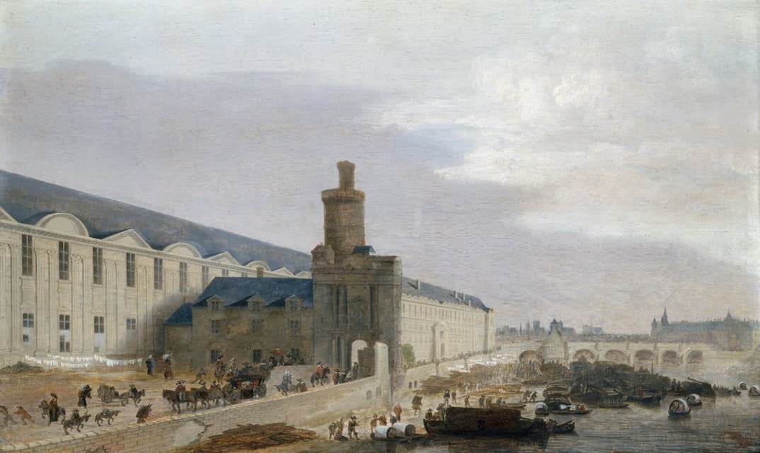 Abraham de Verwer - La Grande Galerie du Louvre avec la porte Neuve et la tour de Bois