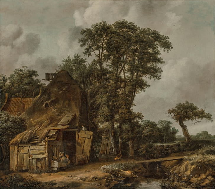 Cornelis Gerritsz Decker - A landscape with a farmhouse by a stream