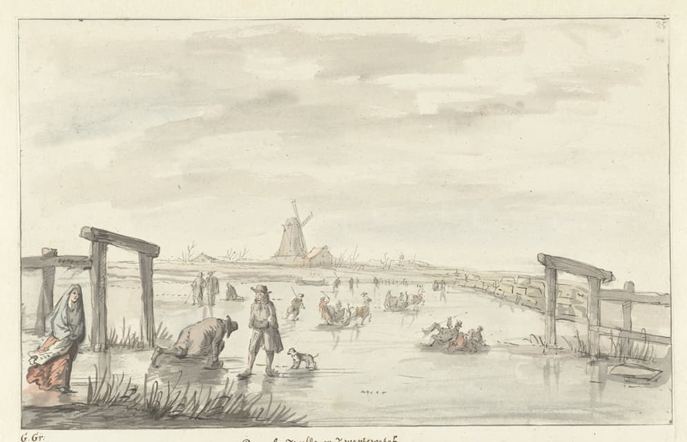Gerrit Grasdorp - Wintergezicht te Boom, van het Zwarte Water bij Zwolle