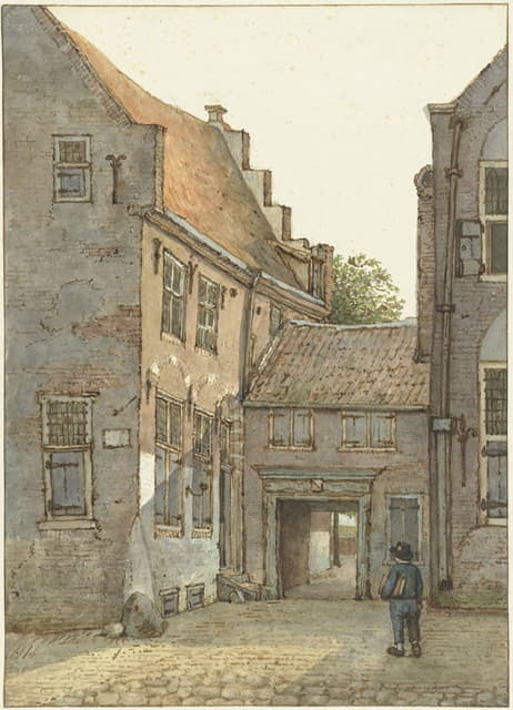 Gerrit Lamberts - Gezicht op de ingang van de Latijnse school, de St. Hieronymusschool, aan de Kromme Nieuwegracht te Utrecht