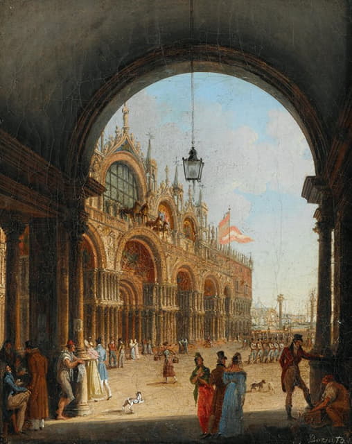 Giuseppe Borsato - Venice, a View of the Piazzetta di San Marco from the Arco dell’Orologio